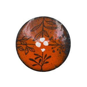 Handcrafted Vintage Copper Enamel Floral Brooch Pin Orange & Black Design 1.75"